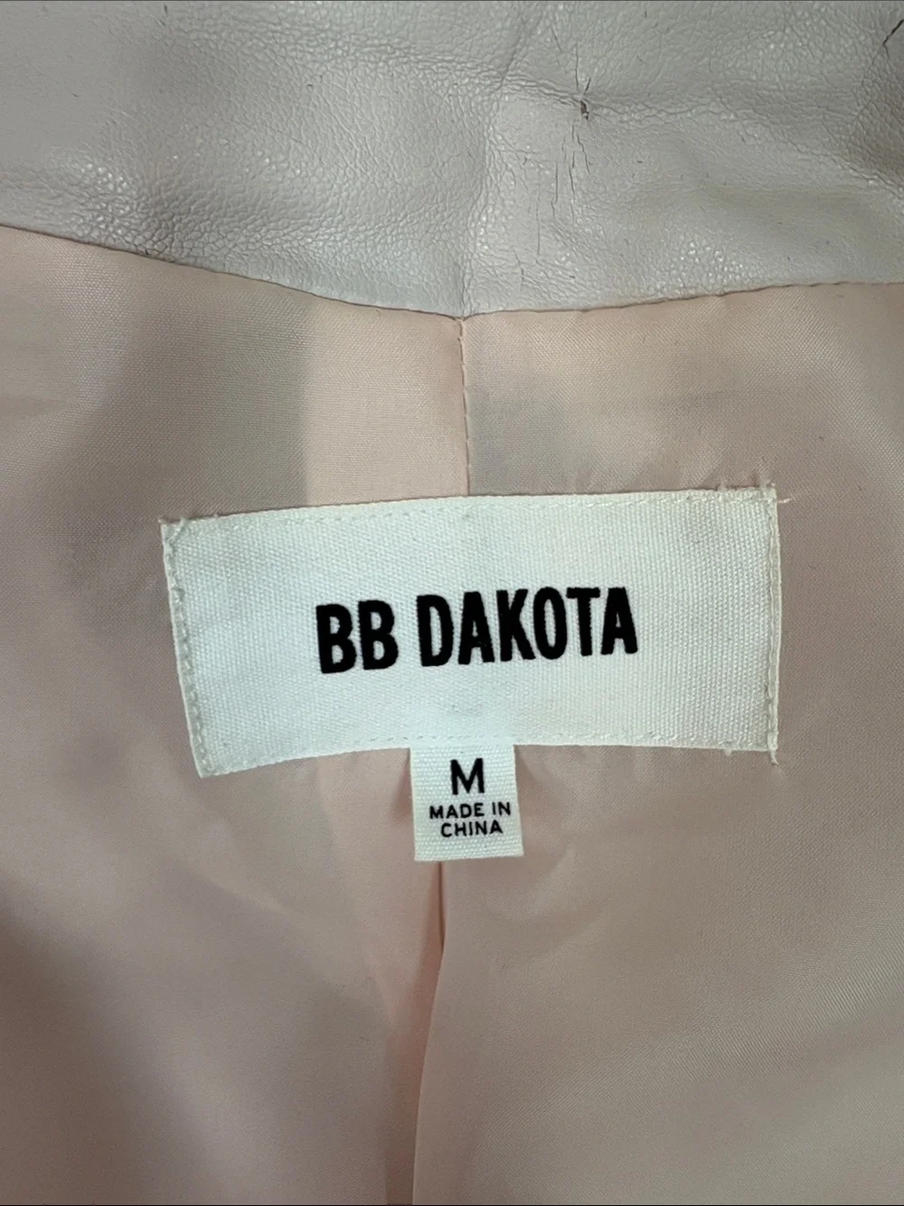 BB Dakota Faux Leather Drape Front Moto Jacket Blush Pink Open Front Medium